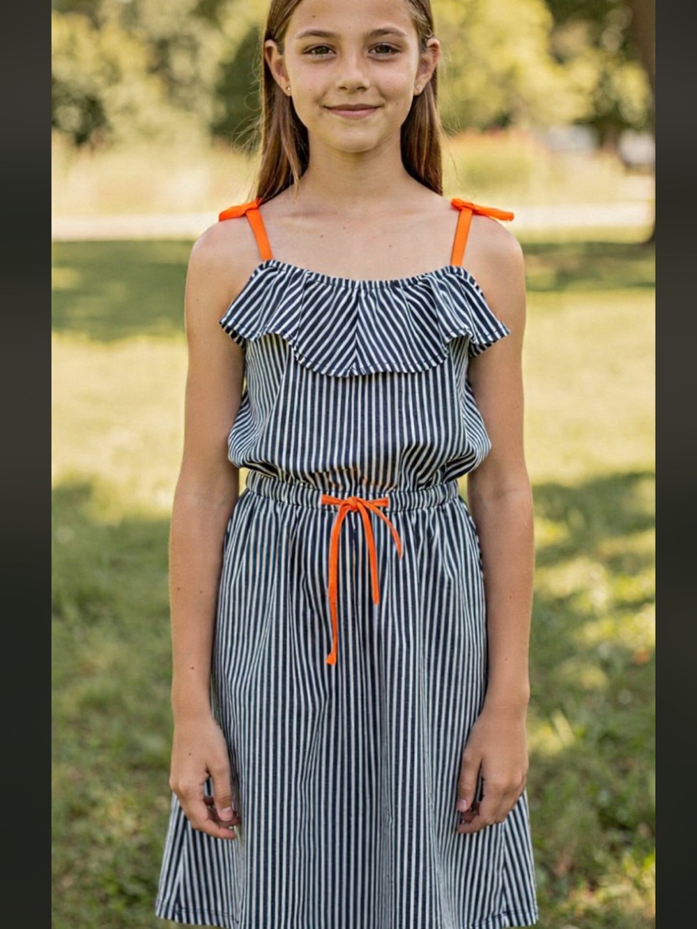 NWT Jessica Simpson Navy and White Striped Dress with Orange Ties